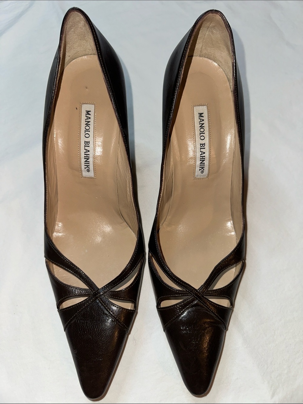 Manolo Blahnik Women's Brown Leather Pointed Toe Pumps Size 40 IT/10 US